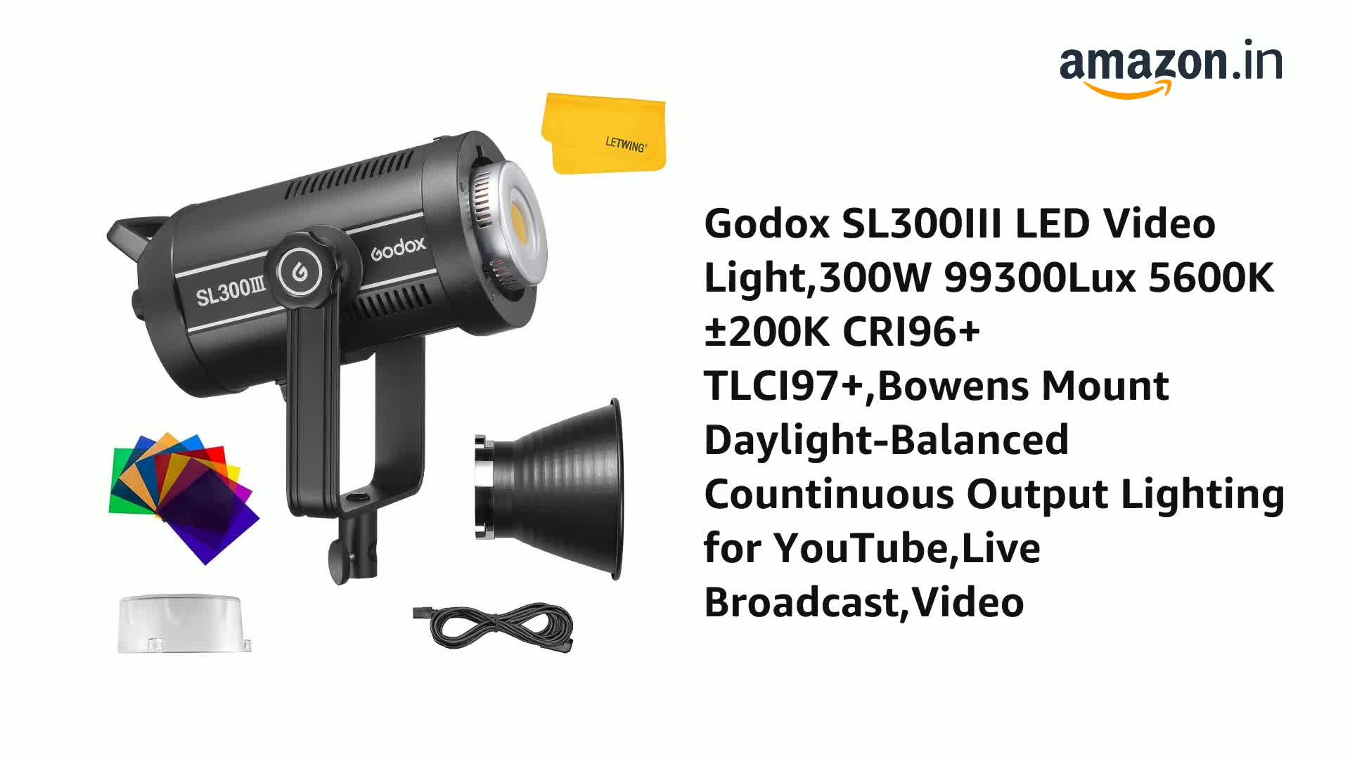Godox SL300III LED Video Light,300W 99300Lux 5600K±200K CRI96+